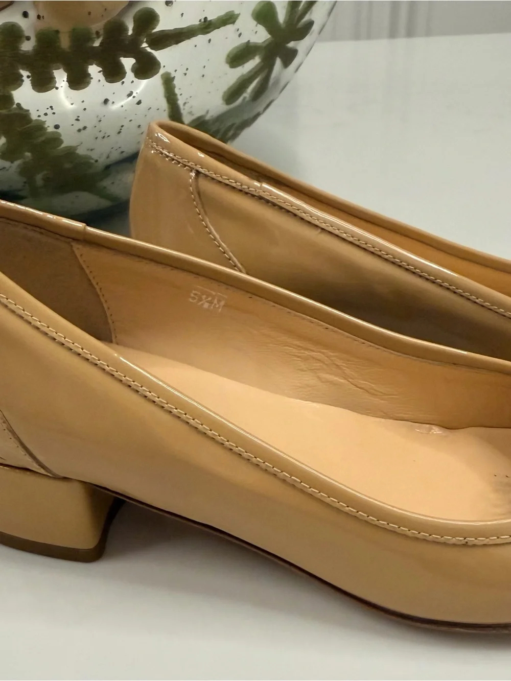 Sesto Meucci Nude Patent leather pumps  with Bronze Bead Pom-Poms